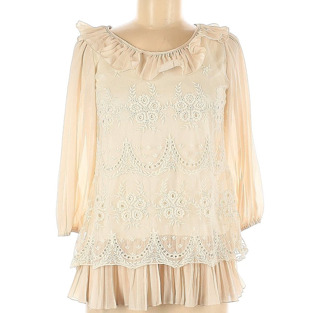 Cotton Ivory Lacy Blouse size Medium FREE SHIPPING